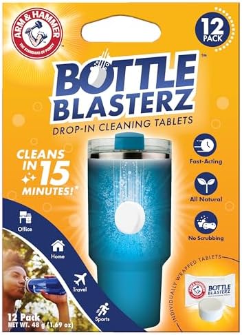 Arm & Hammer Bottle Blasterz - Drop-In Cleaning Tablets - Perfect for Water Bottles, Tumblers, and Coolers - All-Natural Ingredients, Eliminates Odors, Fast-Acting, Individually Packed (12 Count) by ARMHAMMER