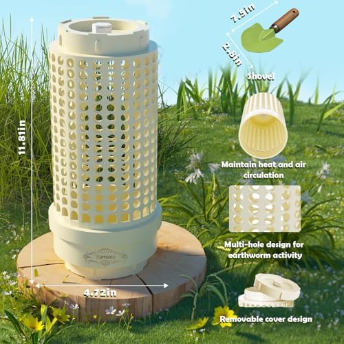 Underground Worm Farm, Garden Mini vermicomposting bin for use in Outdoor Gardening from Kitchen Food Waste, with Holes and lid, White (11.81x4.3x4.3IN) - Image 6