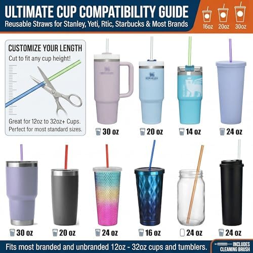 ALINK 24 Pcs Reusable Straws, 10.5 Inch Long Tritan Hard Plastic Straws with 4 Brushes, 12 Colors Clear Repacement Straw for 30oz 20oz 16oz Tumbers, Stanley, Starbucks, YETI, Mason Jars, BPA Free - Image 4