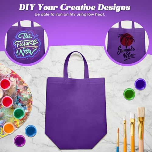 Reginary 50 Pcs Reusable Tote Bags Shopping Bags Non Woven, Purple - Image 7