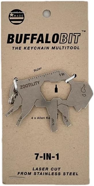 Keychain Multi-Tool | Zootility Tools | Allen Keys, Wrenches, Screwdrivers, Bottle Opener, and MORE. Stainless Steel, MADE IN USA (Buffalo Bit™ 7-in-1)