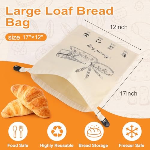 2 PACK Beeswax Sourdough Bread Bags for Homemade Bread, Reusable Cotton Beeswax Bread Bag Portable Waxed Storage All Natural Bees Wax Linen Bag Keep Fresh,13''×17'', 01 - Image 4