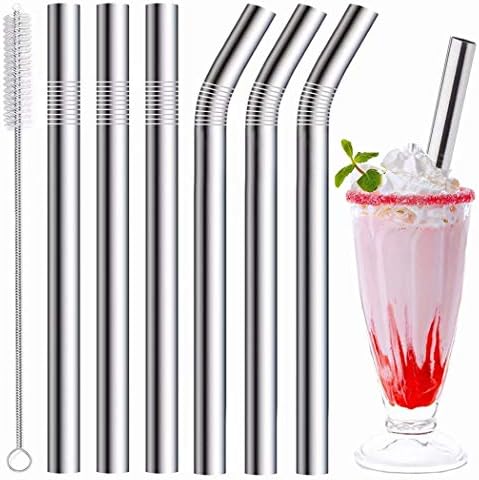 Vinaco 6 Pack 0.4" Wide Bore Reusable Stainless Steel Metal Smoothie Straws by LightingMadeSimple