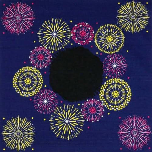 Furoshiki Japanese Wrapping Cloth, Large Size 27.6x27.6 Inch, Reusable Gift Wrap, Eco-Friendly Fabric for Bento Bag, Wine Bottle, Table Decor Washable & Wrinkle Resistant (Fireworks, 27.6"x27.6") by Unknown