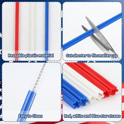JANYUN 30 Pieces Patriotic Plastic Straws, Red White Blue Star Straws - Image 3