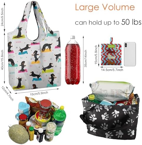 BeeGreen Dog Reusable Shopping Bags Cute Grocery Bag 6 Pack, Christmas Gift Bags Heavy-Duty Foldable Shopping Totes for Supermarket, Work & Travel, Large Washable Polyester Tote Bag with Handles - Image 3