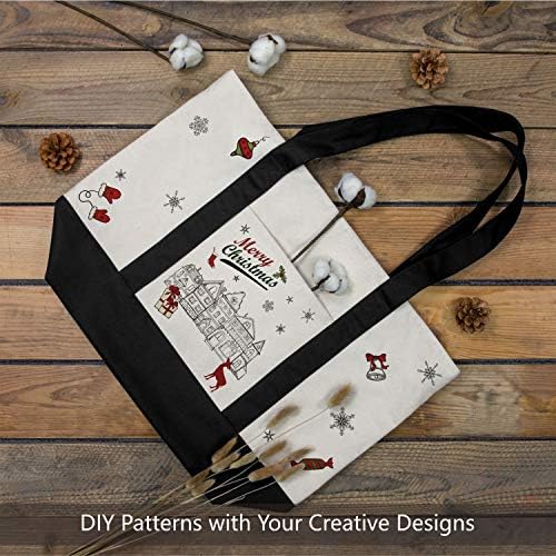 TOPDesign 3-Pack Canvas Tote Bags with an External Pocket, Reusable Grocery Shopping Bags, Top Zipper Closure, Daily Essentials (Black/Natural) - Image 3