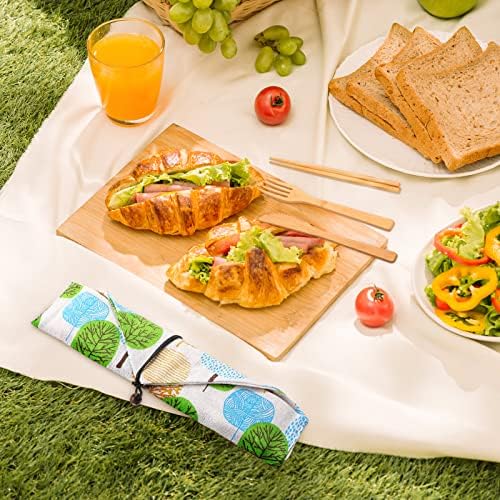 Boao 4 Sets Bamboo Utensils Wooden Utensils Set Reusable Cutlery Travel Chopsticks Fork Spoon Straw Portable Utensil Case for Travel Hiking Picnic Camping Cooking Office Kitchen (Natural Style) - Image 4