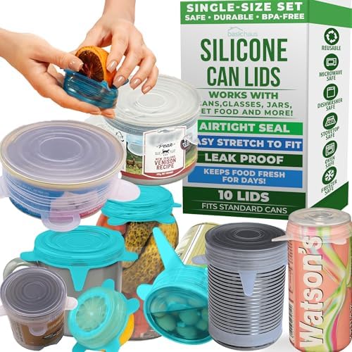 Reusable Silicone Can Lids – 2.6 Inch Can Covers for Dog & Cat Food – Universal Fit - Airtight Stretch Lids for Pet Food Cans, BPA-Free, Dishwasher Safe – 10 Pack by BasicHaus