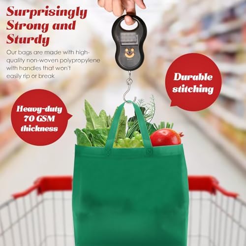Reginary 50 Pcs Reusable Tote Bags Shopping Bags Non Woven, Red, Green - Image 6