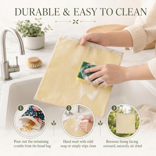Britimes Reusable Bread Bags Set, Beeswax, XL, Zero Waste, Daisy Retro - Image 6