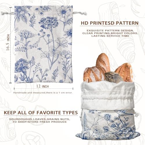 UTELKA Blue Linen Bread Bag for Sourdough Bread 2Pcs 16.5x12 - Image 3