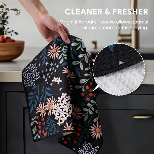 RECYCO Waffle Kitchen Towel Set of 2 - Quick Dry Microfiber Sustainable Dish Towels - Ultra Absorbent Reusable Cleaning Tea Towels - Lightweight Hand Towels,16”x 28”, Enchanted Bloom - Image 4