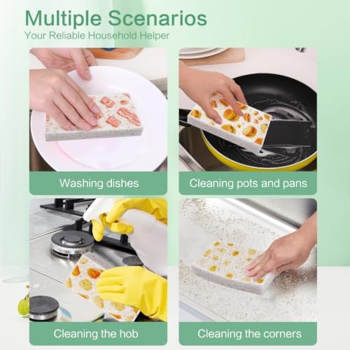Large Cellulose Sponges, Kitchen Sponge for Dish, Thick Heavy Duty Scrub Pads, Non-Scratch Scrubber for Household/Cookware/Bathroom/Office/Boat 5.5" x 3" x 1" (7 Pack), Food - Image 3