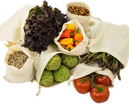 Simple Ecology Reusable Grocery Produce Shopping and Storage Bags, Organic Cotton Muslin, Set of 6 (2 ea. of L, M, S) by Simple+Ecology