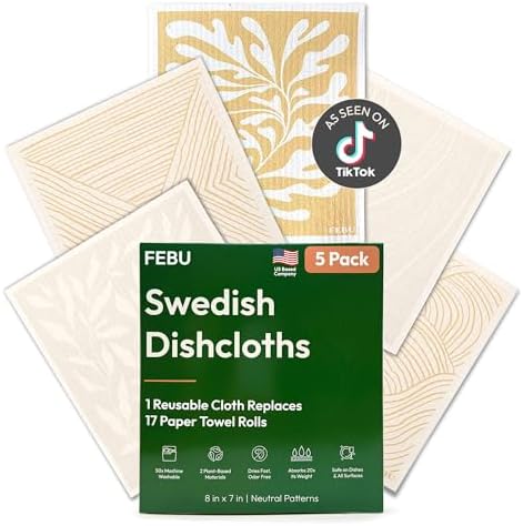 FEBU Swedish Dishcloths for Kitchen, 5 Pack, Neutrals by FEBU