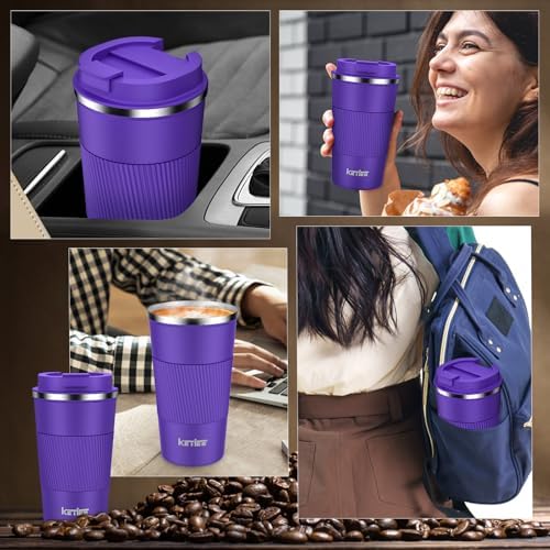 KETIEE 12oz Coffee Mug: Vacuum Insulated Coffee Cup with Leakproof Lid, Travel Coffee Mug Stainless Steel Double Walled Reusable Coffee Cup for Hot and Cold Water Tea (Purple) - Image 4