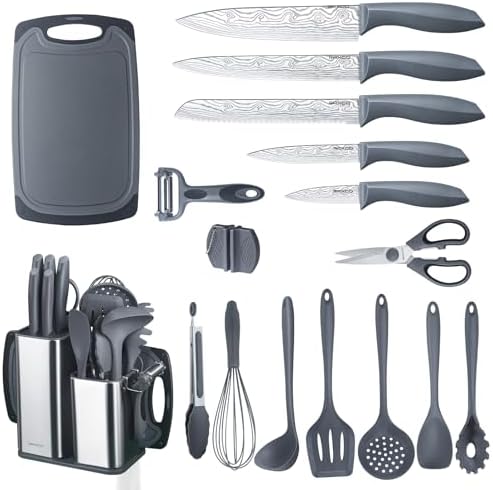 RAXCO Kitchen Set,18-Piece Cooking Utensils and Kitchen Knife Set,Gray by RAXCO