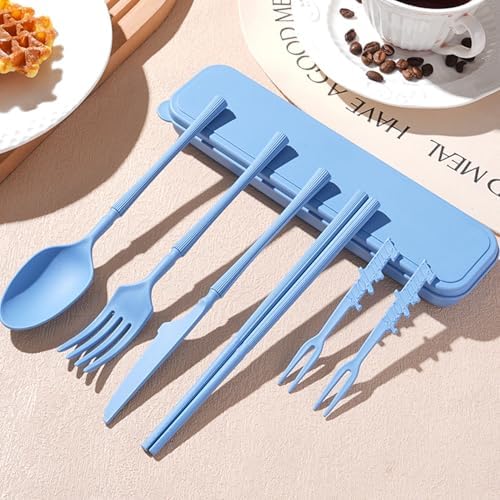 Reusable Travel Utensils with Case, Wheat Straw Fork Spoon Knife Chopsticks - Image 7