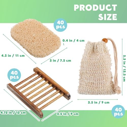 Irenare 120 Pcs Soap Saver Set, Wooden Dish Bar Soap Mesh Bag Pads Bulk - Image 2