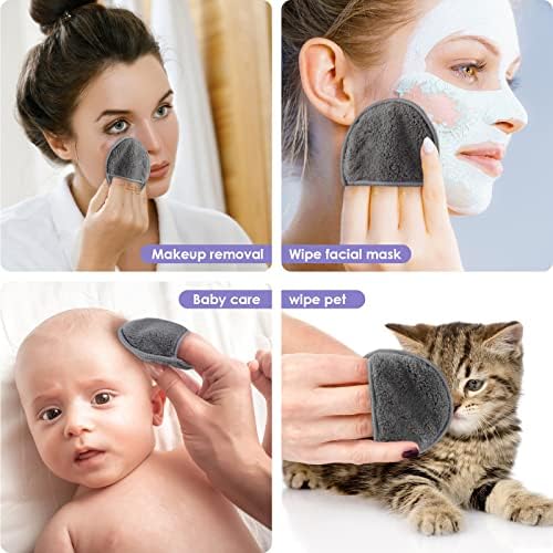 SUNLAND Reusable Makeup Remover Pads for Face,Eye,Lips 32 Pack Microfiber Face Cleansing Gloves Washable with Laundry Bag and Travel Bag Rounds Toner Pads（Round 3.15inchx32,Dark Grey） - Image 6
