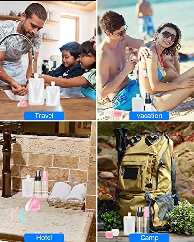 SEQUHITKU 17 Pack Travel Pouches for Toiletries,TSA Approved,Travel Size Portable Containers,Stand Up Pouch,Refillable Travel Accessories for Shampoo Conditioner Lotion Soap Liquids (C-17pcs) - Image 4