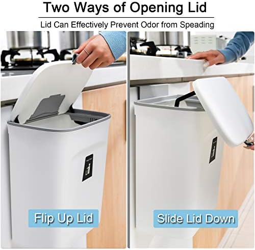 Tiyafuro 2.4 Gallon Kitchen Compost Bin for Counter Top or Under Sink, Hanging Small Trash Can with Lid for Cupboard/Bathroom/Bedroom/Office/Camping, Mountable Indoor Compost Bucket, White - Image 3