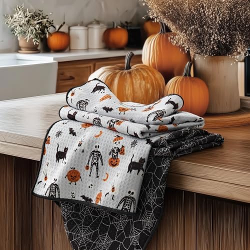 RECYCO Halloween Waffle Kitchen Towel Set of 2 - Quick Dry Microfiber Sustainable Dish Towels - Absorbent Reusable Cleaning Tea Towels - Lightweight Hand Towels,16”x 28”, Spooky Soiree by RECYCOHOMECOLLECTION