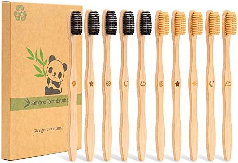 Bamboo Toothbrush Medium Bristle, 10Pcs Biodegradable Bulk Wooden Toothbrushes by GOAYCER