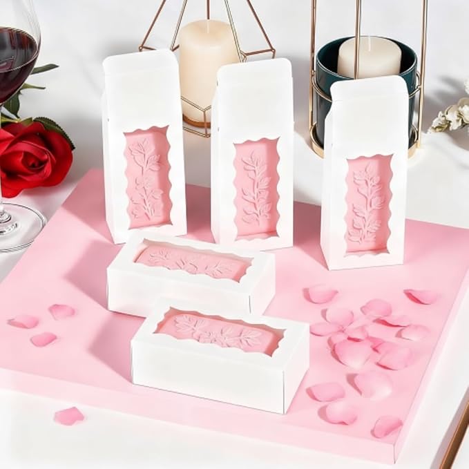 100PCS 3.5x2.36x1.2 inches White Soap Boxes, Homemade Soap Packaging Gift Boxes with Window, Small Gift Bakery Boxes for Macarons, Cookies & Candies, Wedding & Birthday Party Favors