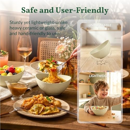 Homienly Unbreakable Cereal Bowls Wheat Straw Bowls Set 26 OZ Plastic Bowls Alternative for Kitchen 6 PCS Resuable Dessert Bowls for Party,New Home,Dorm Microwave & Dishwasher Safe-Beige - Image 4