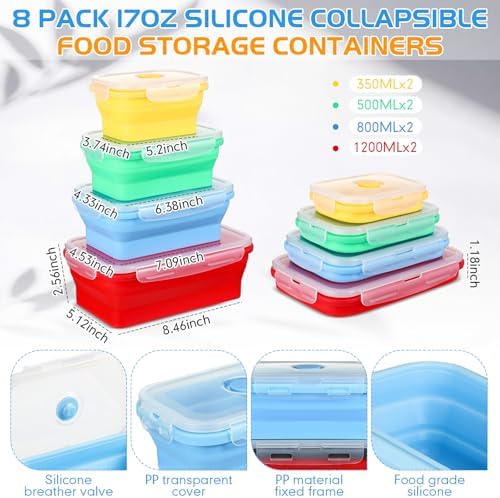 Mifoci 8 Sets of Silicone Collapsible Bowls, Vibrant Color, Assorted Sizes - Image 2
