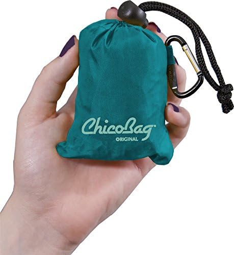 ChicoBag Original Compact Reusable Grocery Bag w/Attached Pouch and Carabiner Clip | Eco-Conscious Packable Tote | Variety 4pk - Mazarine, Aqua, Orange Peel, & Yellow (Pack of 4) - Image 3