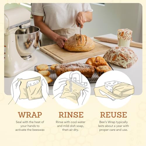 Bee's Wrap Bakery Lane Starter Kit - Beeswax Food Wraps Bundle Includes 1 Bread Wrap, 1 Cut to Size Roll & 3 Assorted Bakery Lane Wraps - Made in the USA Beeswax Reusable Wraps for Food - Image 6