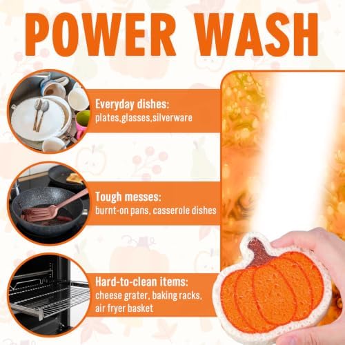 Whaline 8Pcs Fall Kitchen Sponges Pumpkin Maple Leaves Acorn Hedgehog Water Absorbing Dish Washing Sponge Non Scratch Cleaning Scrubbers for Autumn Thanksgiving Home Kitchen Decor - Image 5