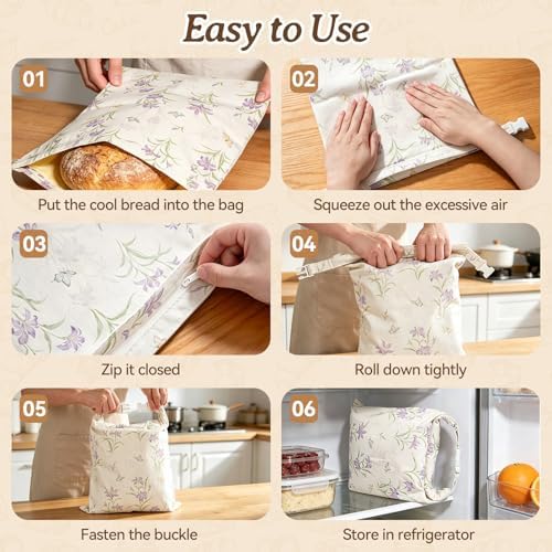 Beeswax Bread Bags, 2 pcs Reusable Bread Bags for Homemade Bread, - Image 6