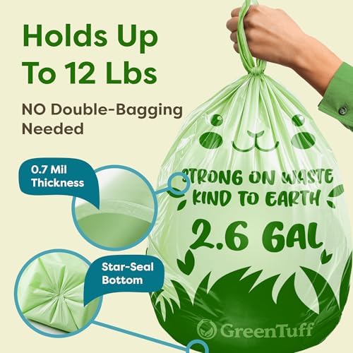 2.6 Gallon Compostable Trash Bags (100 Count) — Thick 0.7 Mil Small Compost Bin Liners — Leak-Resistant Plant-Based Food Scrap Bags for Countertop Kitchen Compost Pails — ASTM D6400 BPI Certified - Image 4