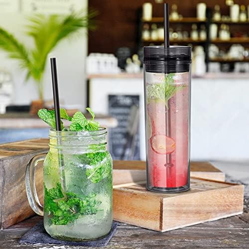 15 Pieces 9 Inch Black Reusable Plastic Replacement Drinking Straws, Fit for 24 oz 32oz 40oz Mason Jars, Tumblers, BPA Free Unbreakable Drinking Straws with Cleaning Brush - Image 3