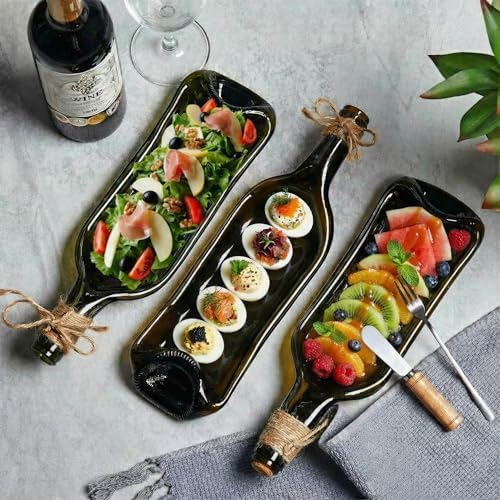 Bokon 2 Pcs Wine Gifts Melted Serving Tray, Green, Brown, Wine Bottle - Image 4