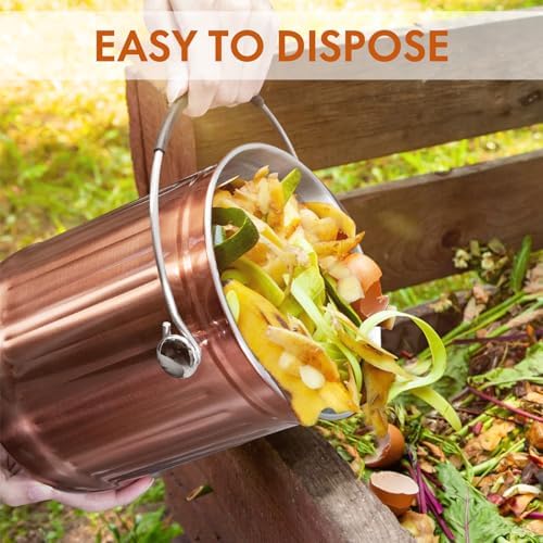 ENLOY Kitchen Countertop Compost Bin, 1.3 Gallon, Stainless Steel, Copper - Image 5