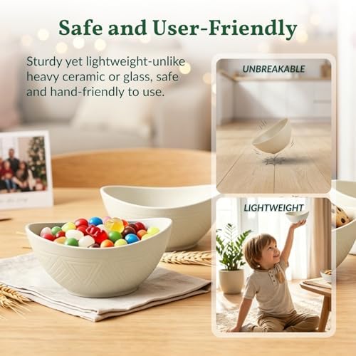 Homienly Wheat Straw Small Bowls Dessert Bowls Set of 6 Unbreakable Ice Cream Bowls for Kitchen, Camping, RV, Dorm, Microwave & Dishwasher Safe Mini Bowls for Yogurt, Snack 10 OZ (Beige) - Image 4
