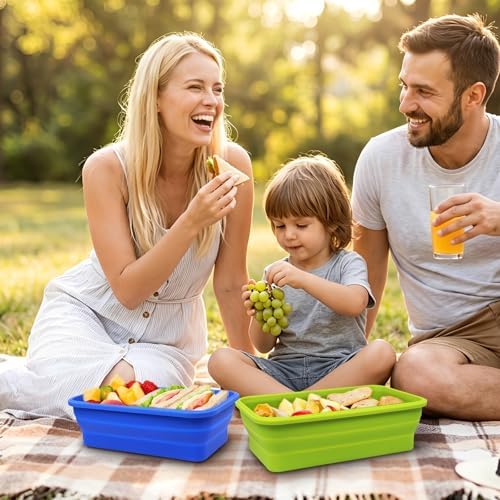 Extra Large Collapsible Silicone Food Storage Containers with Lids, Set of 2 Foldable Lunch Boxes 82.8oz + 60.2oz, for Kitchen, Travel, Camping, BPA Free - Image 2