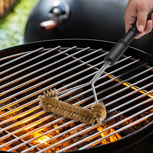 HIC Kitchen Roasting 3-Sided Grill Cleaning Brush with Non-Scratch Brass Bristles, 16.5-Inches Long - Image 2