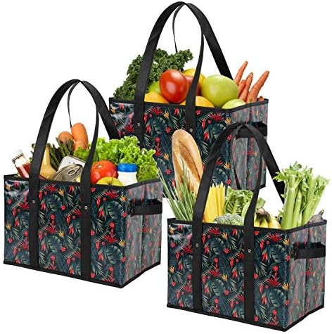 Foraineam Reusable Grocery Bags Set Durable Heavy Duty Tote Bag Collapsible Grocery Shopping Box Bag with Reinforced Bottom by Foraineam