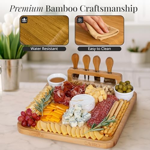 Charcuterie Board Set Bamboo with Cheese Knives and Bowls, Large Wooden Serving Platter for Entertaining, Housewarming and Wedding Gift by Cavrro - Image 6