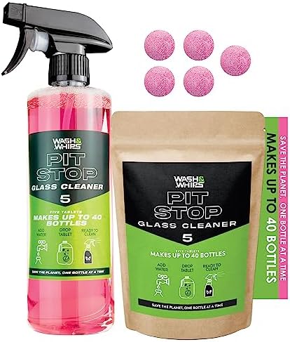 WASH&WHIPS Glass Cleaner Effervescent Tablets w/Empty 16 oz Spray Bottle (Makes 5 Gal/20L) by WASHWHIPS