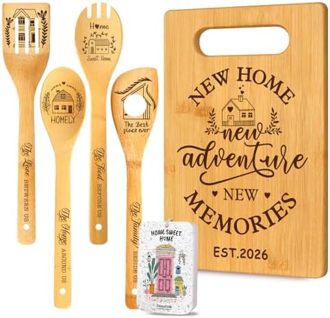 6 Pcs Housewarming Gifts Set for Women Friends Neighbor, New Home Essentials with Bamboo Cutting Board & 4 Blessing Spoons, New Home New adventure New Memories 2026 by Palasarkaaa