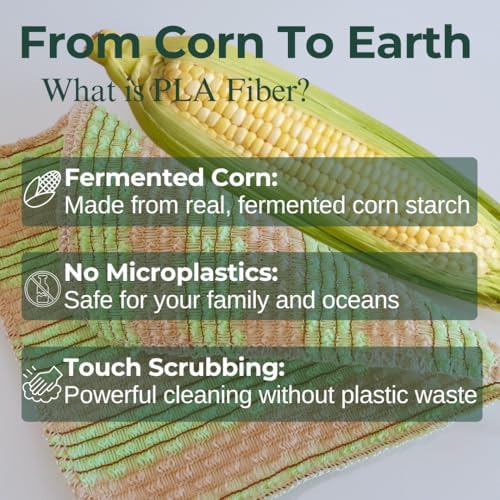 mibboom's Plant-Based Dish Scrubber [10 Pack] - Non-Scratch Corn Scourer, Odor-Free Kitchen Sponges, No Microplastic Dish Cloths for Nonstick Pans, Made in Korea - Image 2