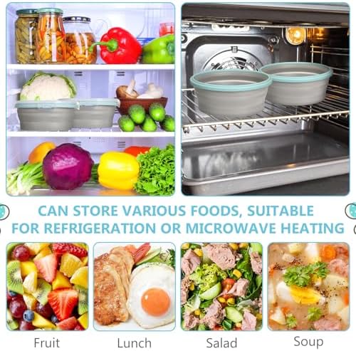 Suclain 4 Pcs Collapsible Bowls with Lids Silicone Camping Food Storage Container Expandable Folding Salad Lunch Box Travel Container for Hiking Camping - Image 6