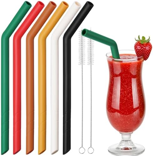 NiHome 6 PCS Extra Wide Reusable Bent Silicone Straws for Boba & Smoothies by NiHome